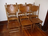 (6) oak double pressback dining chairs with solid seat