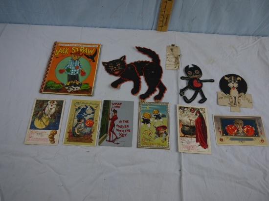 Halloween items - 6 postcards, decorations, Jack Straw storybook