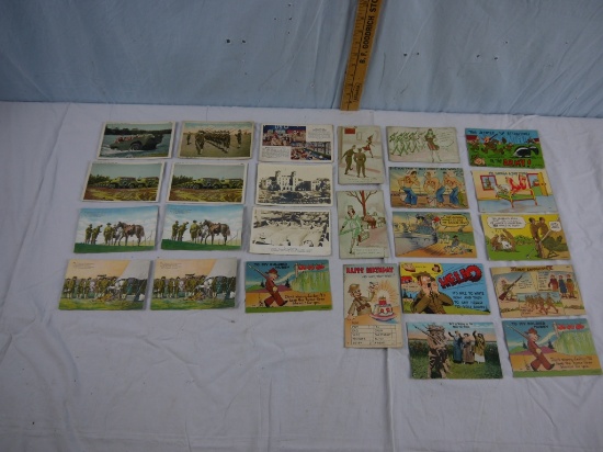 25 WWI & WWII military & funny postcards