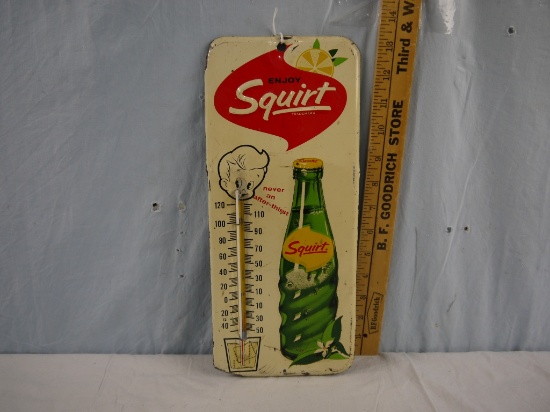 Metal Squirt soda advertising thermometer - 13-1/2" tall - bulb is broken