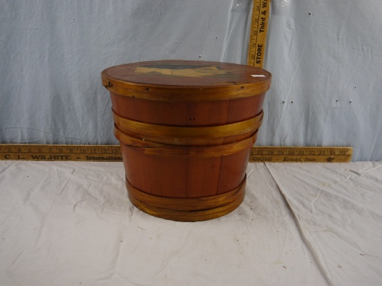 Firkin with painted lid - 9-3/4" T; 12" diameter lid