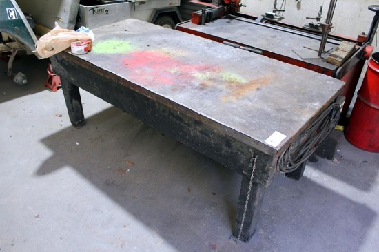 WOOD STEEL TOP SHOP TABLE WITH ELECTRICAL BOX