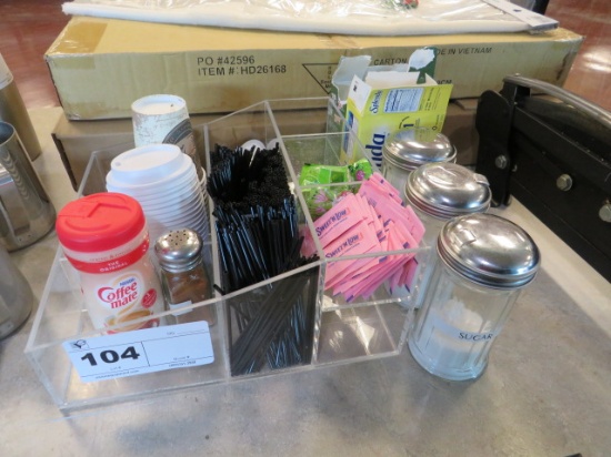 CONDIMENT CADDY, SUGAR POURERS - ONE LOT