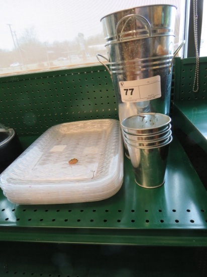 SMALL TIN FLORAL BUCKETS, PLASTIC TRAYS - ONE LOT