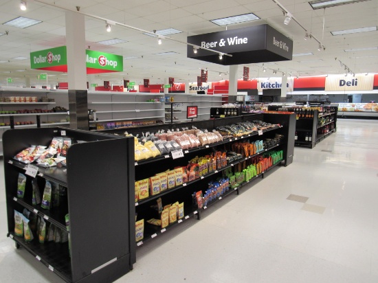 2020 MADIX GONDOLA SHELVING 48IN TALL 20/22 - 48FT W/6-4FT END CAPS- SOLD BY THE FOOT
