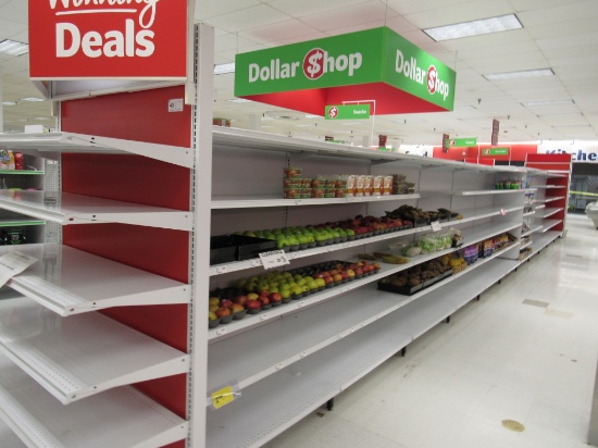 2020 MADIX GONDOLA SHELVING 72IN TALL 20/22 - 44FT W/4FT END CAPS- SOLD BY THE FOOT