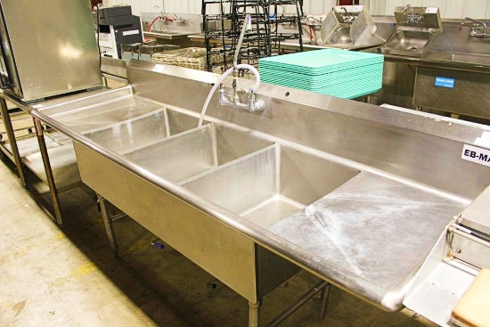 94IN STAINLESS STEEL 3-COMPARMENT SINK