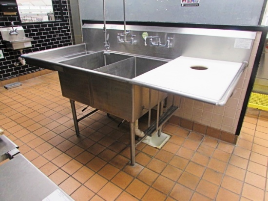 2 COMP STAINLESS STEEL SINK W/ BUILT IN HAND SINK AND CUTTING BOARD 7FT.