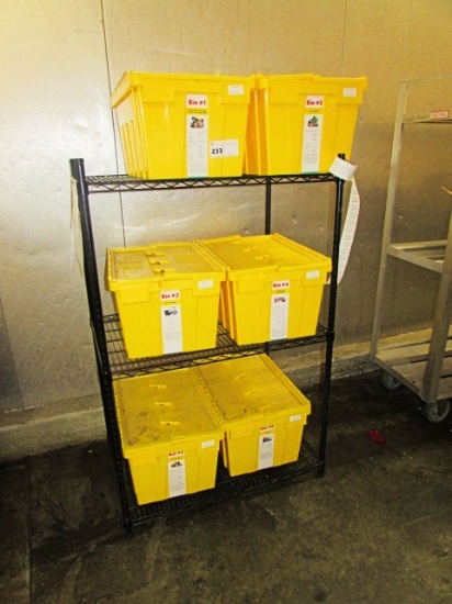 BLACK METRO RACK W/ 6 YELLOW FLIP TOP TOTE BINS