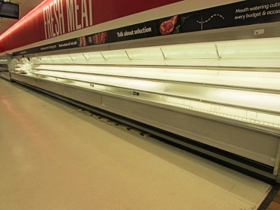 KYSOR WARREN M4A1 FOUR DECK FRESH MEAT CASE '00 (4-12FT, 1-8FT) - REMOTE COOLED NO COMPRESSOR