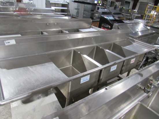 106-INCH WIN-HOLT 3-COMPARTMENT SINK - NO FAUCETS