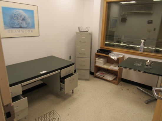 DESK W/FILE CABINET, TABLE
