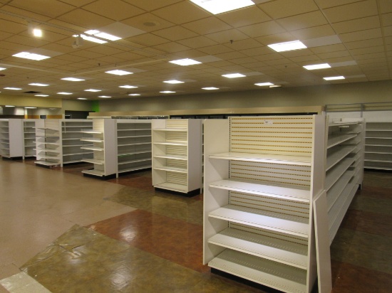 2020 LOZIER GONDOLA SHELVING 72IN TALL 19/19 - 48FT WITH (10) 4FT END CAPS - SOLD BY THE FOOT