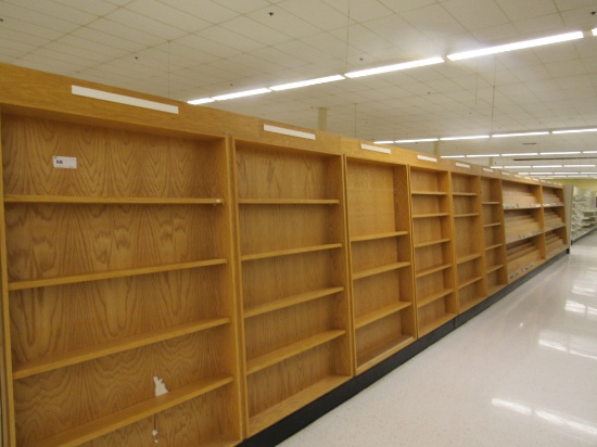 48FT WOOD BOOK/MAGAZINE SHELVING - ONE LOT