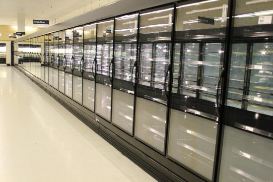2014 HILL PHOENIX ONRZ GLASS DOOR FREEZER CASE (5,6,6,6,6,5) - SOLD BY THE DOOR -REMOTE COOLED NO  C