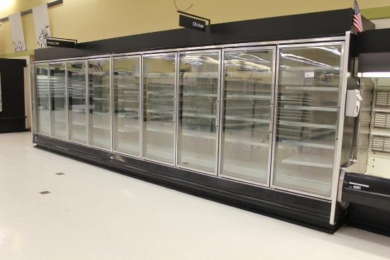 2000 HUSSMANN RL GLASS DOOR FREEZER CASE (5,4) -  SOLD BY THE DOOR -REMOTE COOLED NO  COMPRESSOR