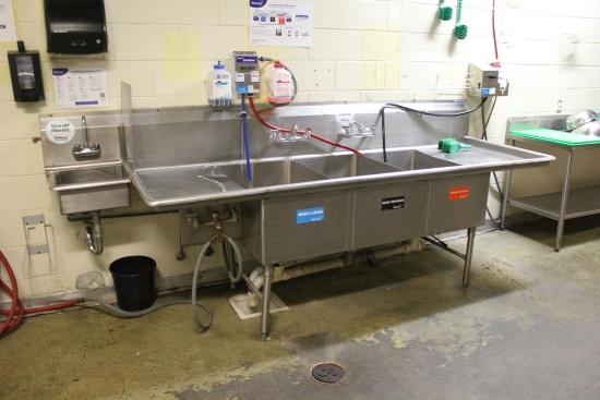 3 COMPARTMENT STAINLESS STEEL SINK W/ BUILT IN HAND SINK 103IN.