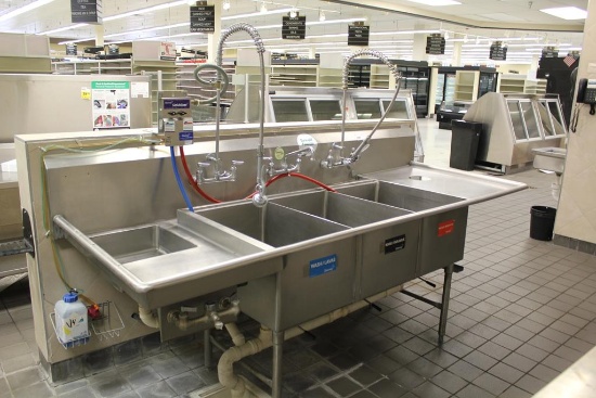 3 COMPARTMENT STAINLESS STEEL SINK W/ TRASH CHUTE 103IN
