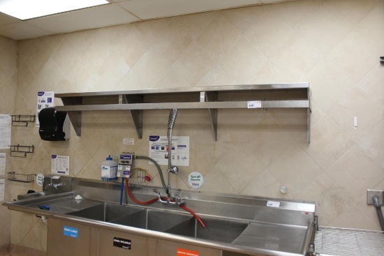 8FT STAINLESS STEEL WALL SHELF W/ POT RACK
