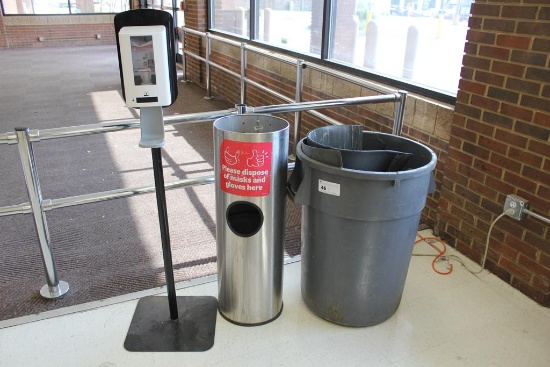 TRASH CANS AND HAND SANITIZER STATION