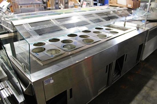 AMTEKCO 8FT 6-WELL HOT FOOD BAR W/ SNEEZE GUARD - MISSING GLASS