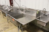 10FT STAINLESS STEEL 3-COMPARTMENT SINK W/ HAND SINK