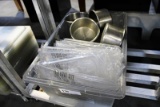 1 LOT - LARGE FOOD STORAGE CONTAINER W/ PLASTIC INSERT PAN LIDS AND STAINLESS STEEL ROUND PANS