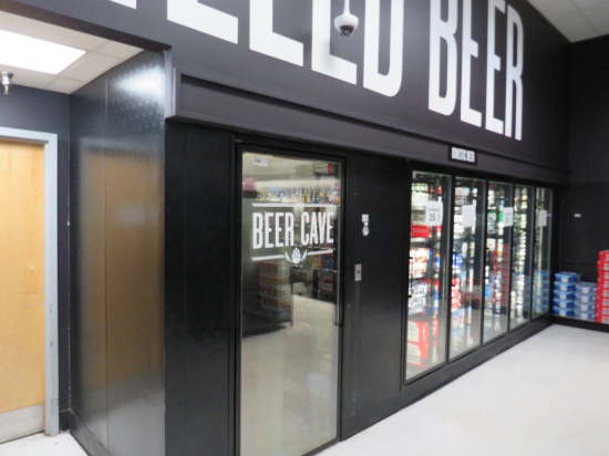 10FT X 21FT WALK-IN BEER COOLER W/5 DOORS, SHELVING 10FT TALL - NO COMPRESSOR