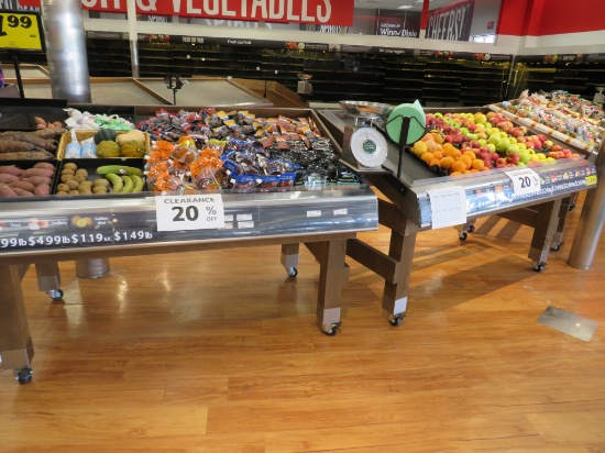 6FT SLANT PRODUCE TABLES - FRONT SHELVING INSERT INCLUDED (IN BACK ROOM)