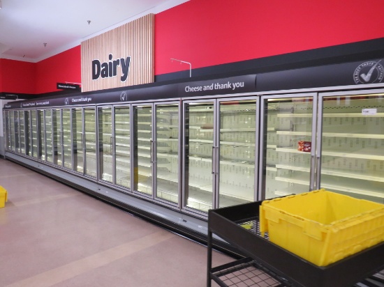 KYSOR DX6LD GLASS-DOOR DAIRY CASES 2011 (2-8FT, 2-12FT) - REMOTE COOLED, NO COMPRESSOR