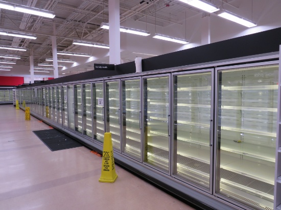 KYSOR QFGCEID ISLAND GLASS-DOOR FREEZER CASES 2011 - SOLD BY THE DOOR - REMOTE, NO COMPRESSOR