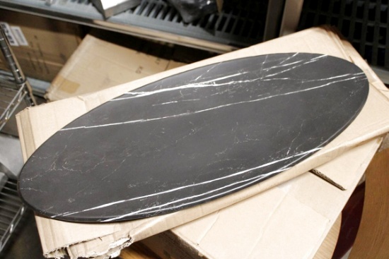 NEW BOX AM MB25 25.5IN. OVAL MELAMINE SERVING BOARDS - FAUX BLACK MARBLE (2 PER BOX)