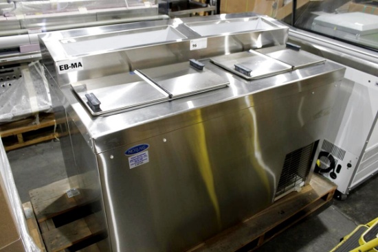 NEW 54IN NORLAKE ZF174SVSIO SELF CONTAINED FLIP-LID ICE CREAM DIPPING CABINET W/ TOPPING RAIL