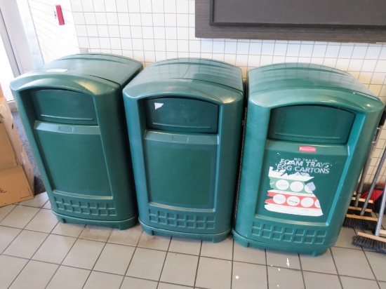 GREEN RUBBERMAID TRASH CANS