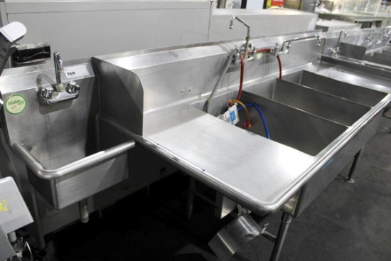 STAINLESS STEEL 10FT 3-COMPARTMENT SINK W/ HAND SINK