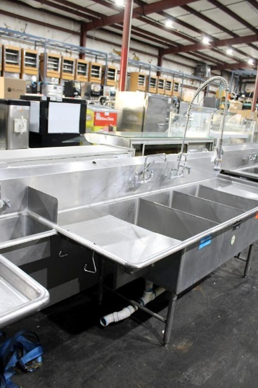 STAINLESS STEEL 10FT 3-COMPARTMENT SINK W/ HAND SINK