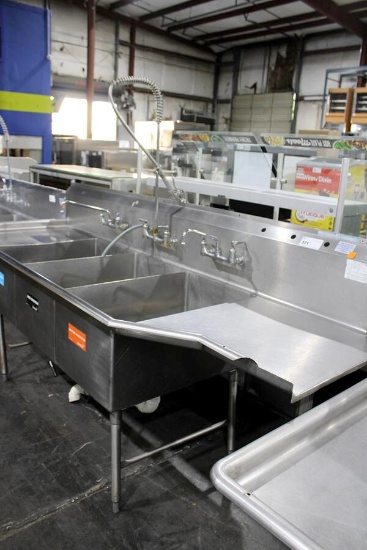 9FT STAINLESS STEEL 3-COMPARTMENT SINK