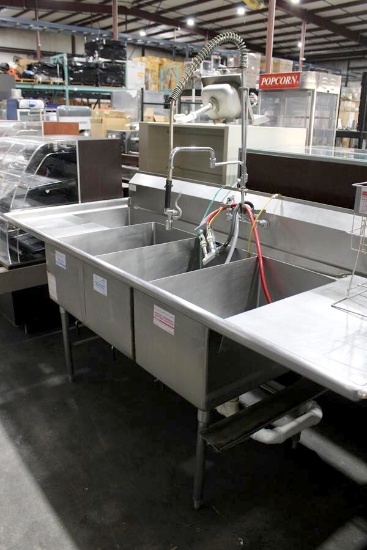 102IN STAINLESS STEEL 3-COMPARTMENT SINK