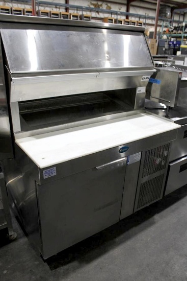 4FT RANDELL 8148D SELF CONTAINED RAISED DUAL RAIL REFRIGERATED PIZZA PREP STATION