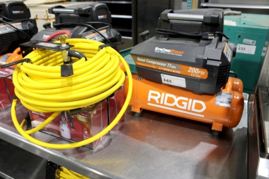 NEW RIGID OF45200SST 200PSI 4.5 GALLON QUIET AIR COMPRESSOR W/ AIR HOSE AND REEL
