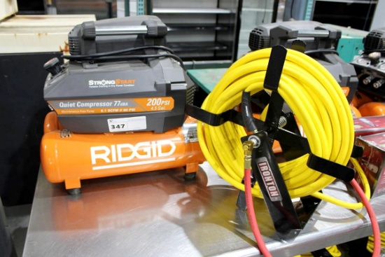 NEW RIGID OF45200SST 200PSI 4.5 GALLON QUIET AIR COMPRESSOR W/ AIR HOSE AND REEL