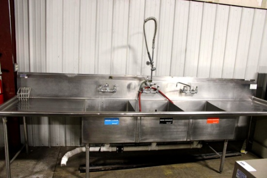 12FT STAINLESS STEEL 3-COMPARTMENT SINK