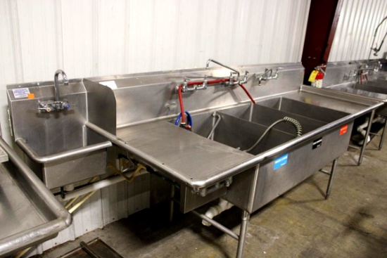 10FT STAINLESS STEEL 3-COMPARTMENT SINK W/ HAND SINK