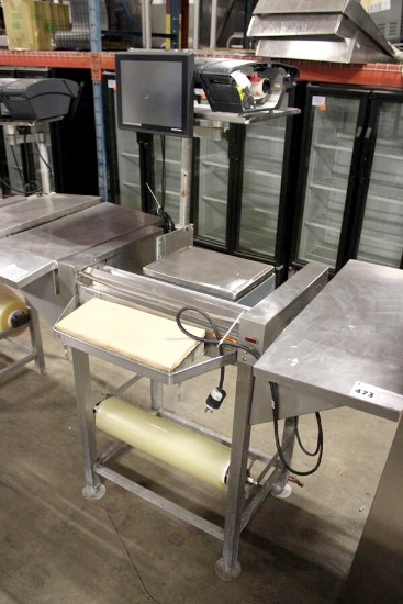 HOBART HWS-4 HOT WRAP STEP-SAVER W/ BIZERBA KHII100 PRINTER & TYP18A SCALE - MISSNG SIDE PANEL COVER
