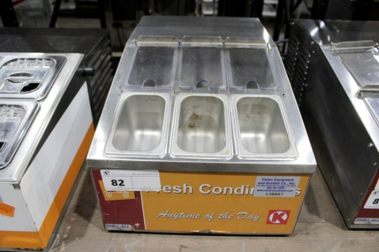 CHILL ALL 6-COMPARTMENT COUNTERTOP CONDIMENT COOLER TOPPING RAIL - MISSING A FEW FLIP LIDS