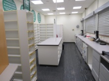 PHARMACY SHELVING, COUNTERS - ONE LOT