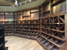 28FT WOODEN WALL WINE SHELVING - ONE LOT