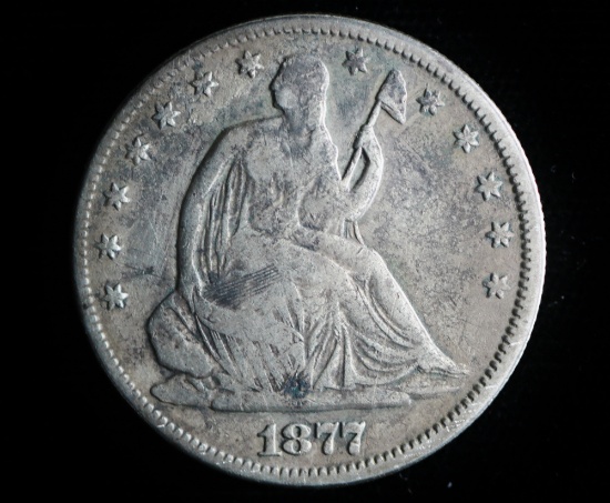 1877 SEATED LIBERTY SILVER HALF DOLLAR COIN