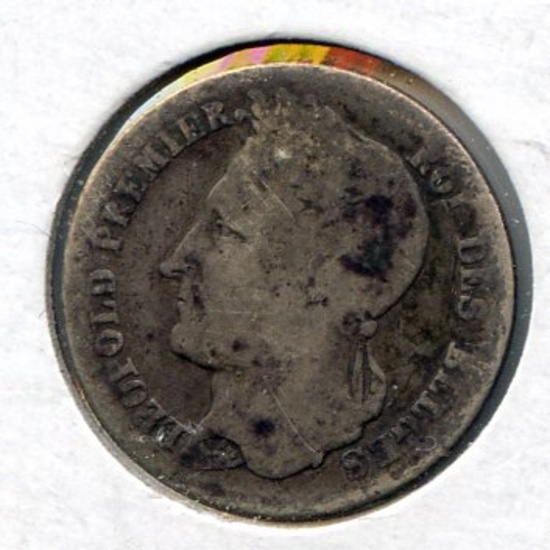 Belgium 1834 silver 1/2 franc about F