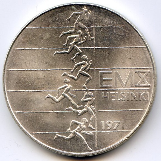 Finland 1971 silver 10 markkaa EMX games BU